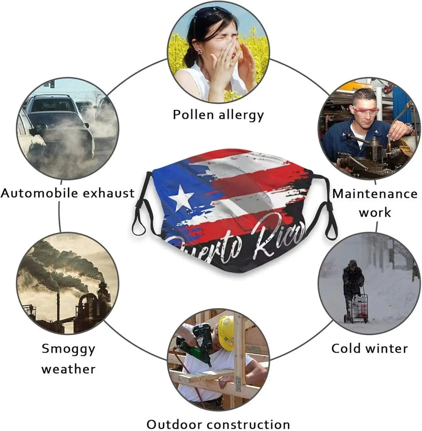 Puerto Rico Flag Print Washable Cloth Scarf Face Mask Bandana Balaclava Breathable Reusable with 2 Filter for Adult Women Men & Teenager Outdoor Festival