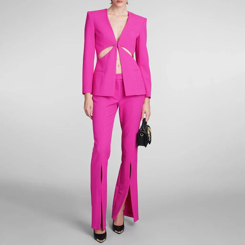 Sexy Split Leg Single Breasted Long Sleeve Tailored CutOut Blazer Matching Set