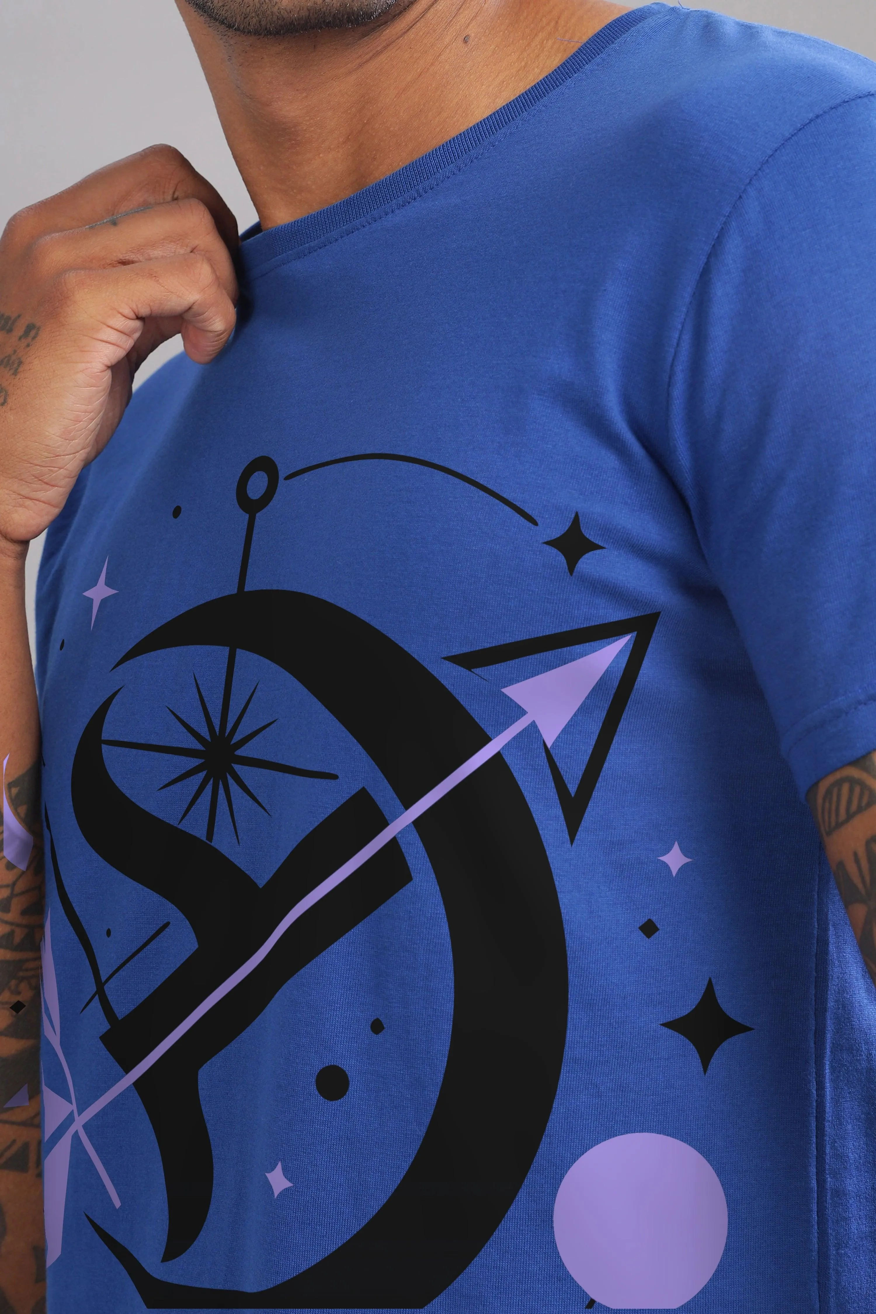 Starry Sagittarian Royal Blue Half Sleeve Printed Round Neck T-Shirt