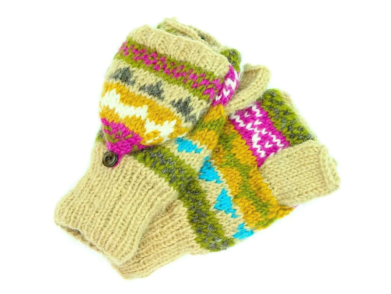 Tan/Multi Wool Convertible Mittens