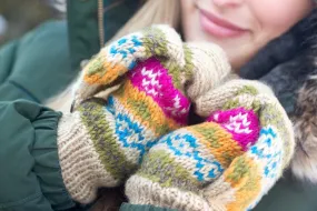 Tan/Multi Wool Convertible Mittens