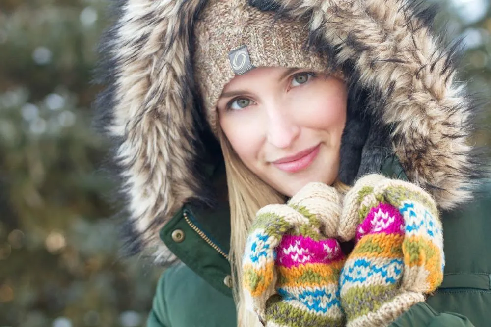 Tan/Multi Wool Convertible Mittens