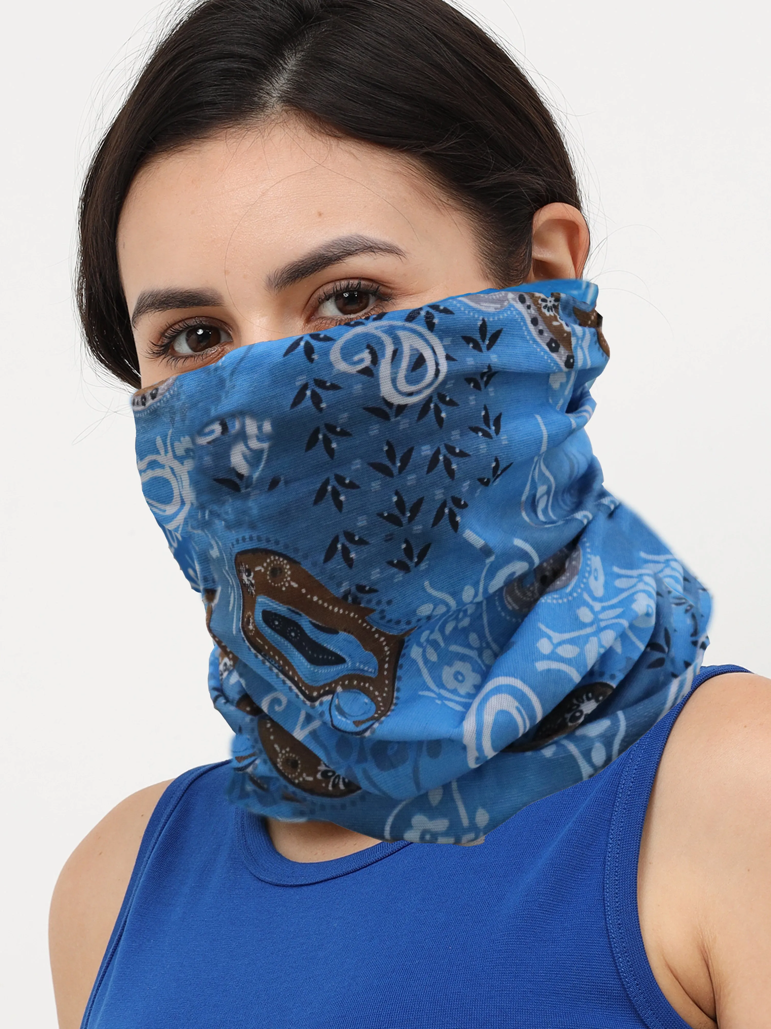 UrGear Men Women Unisex Adults and Kids Blue Printed Bamboo Anti Microbial Multipurpose FREE SIZE Bandana