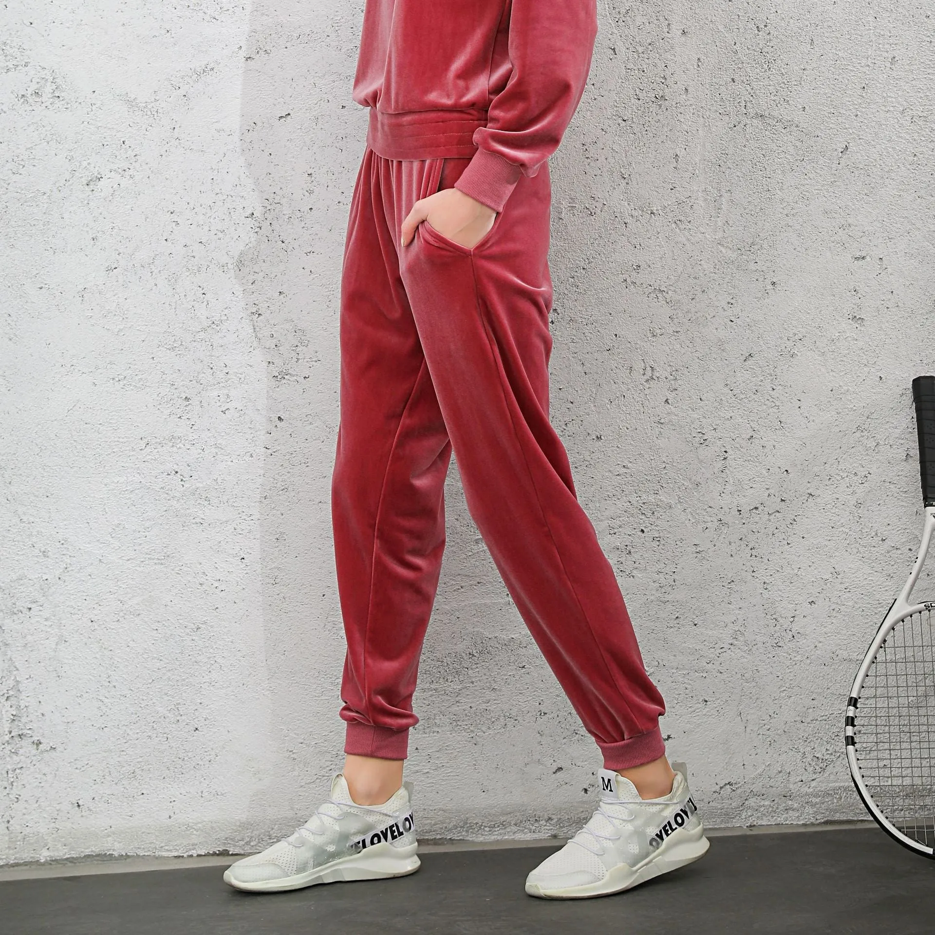 Velvet Elastic Cuffs Sweatpants