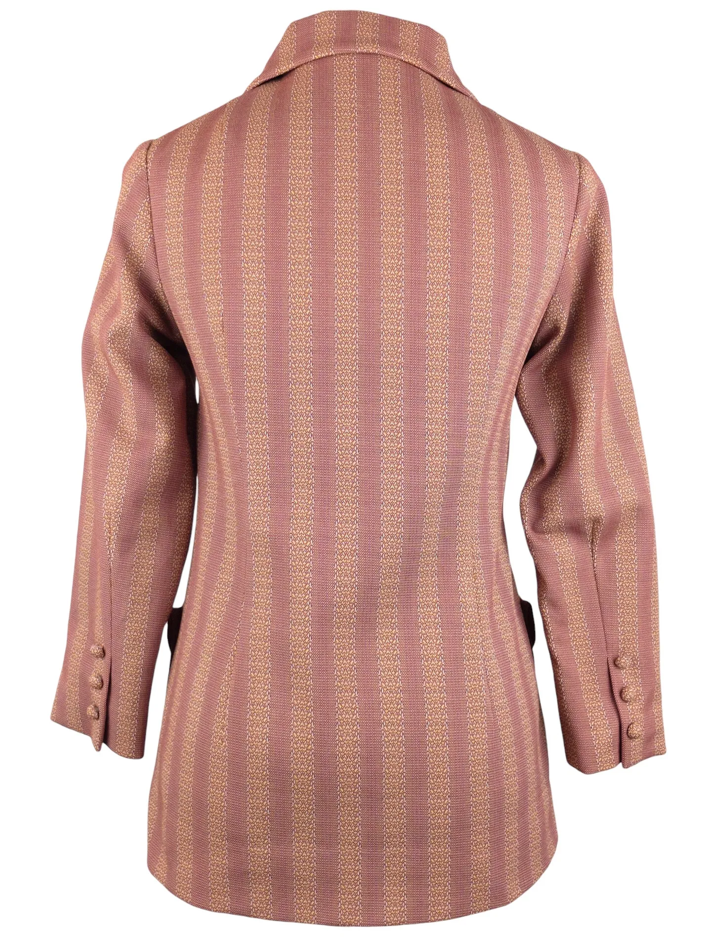 Vintage 70s Mod Psychedelic Dusty Rose Pink Striped Dagger Collared Button Down Blazer Jacket