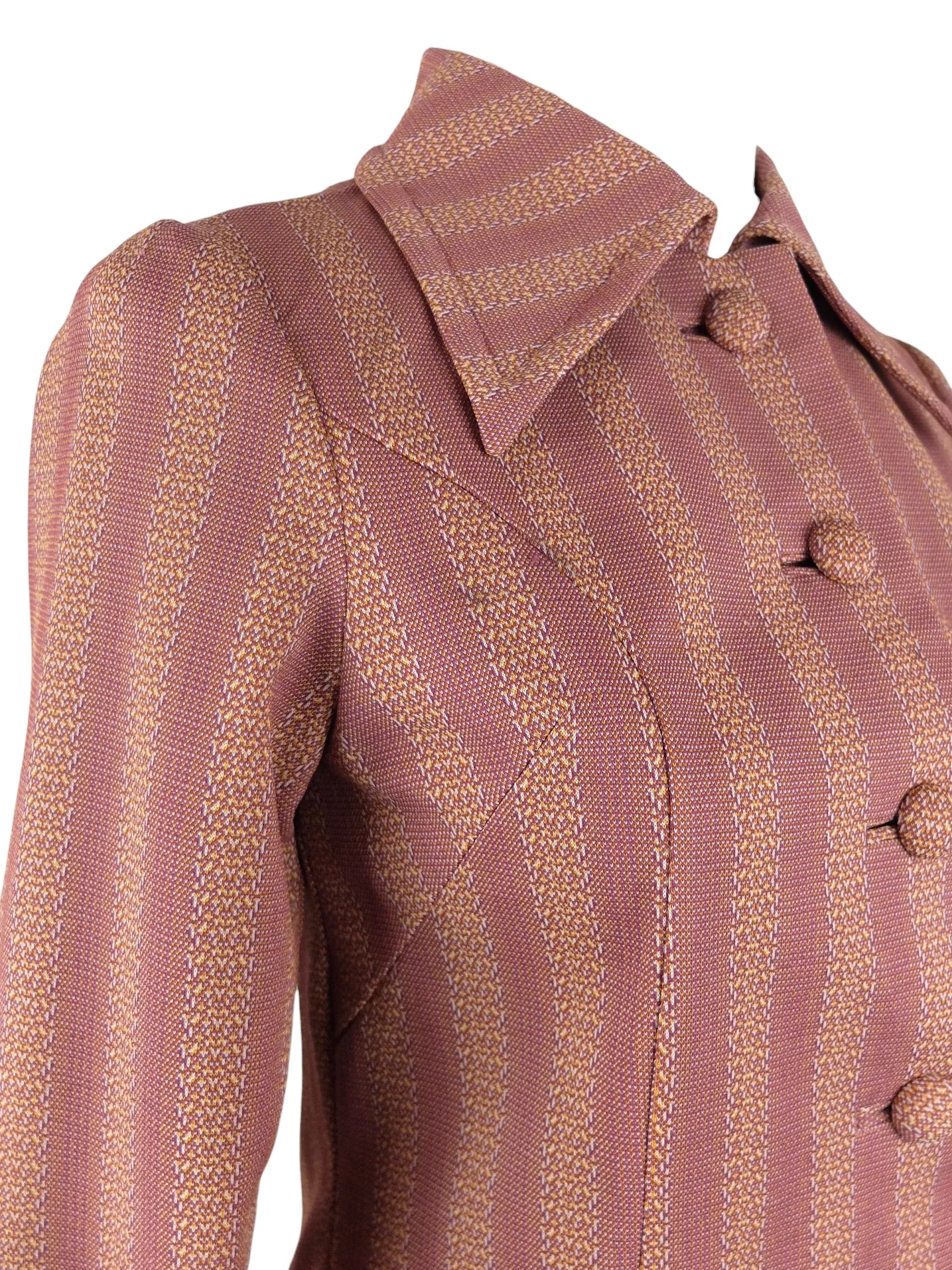 Vintage 70s Mod Psychedelic Dusty Rose Pink Striped Dagger Collared Button Down Blazer Jacket
