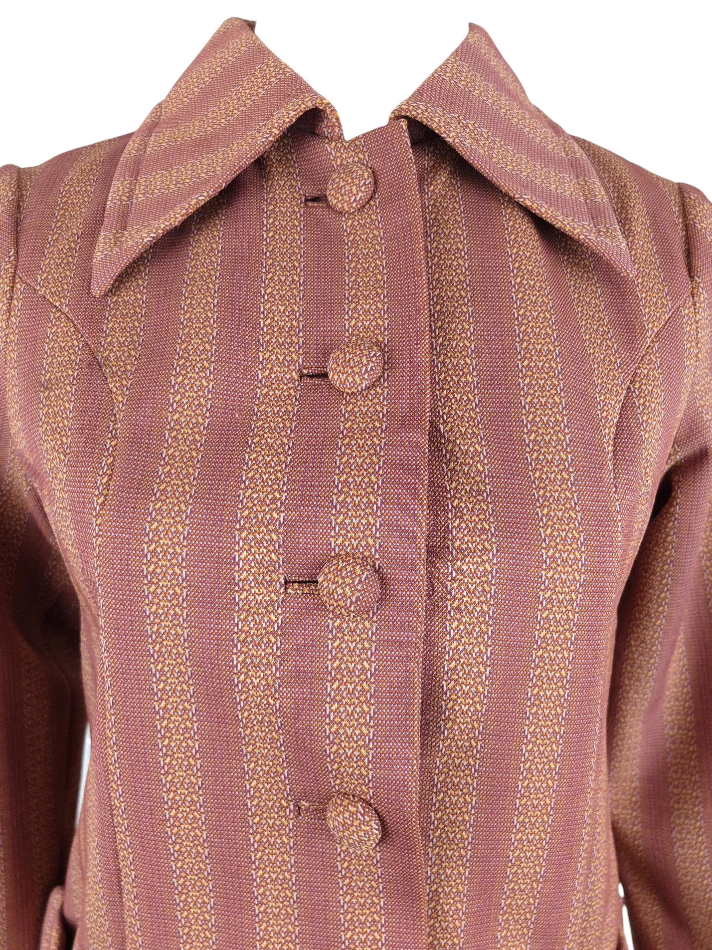 Vintage 70s Mod Psychedelic Dusty Rose Pink Striped Dagger Collared Button Down Blazer Jacket