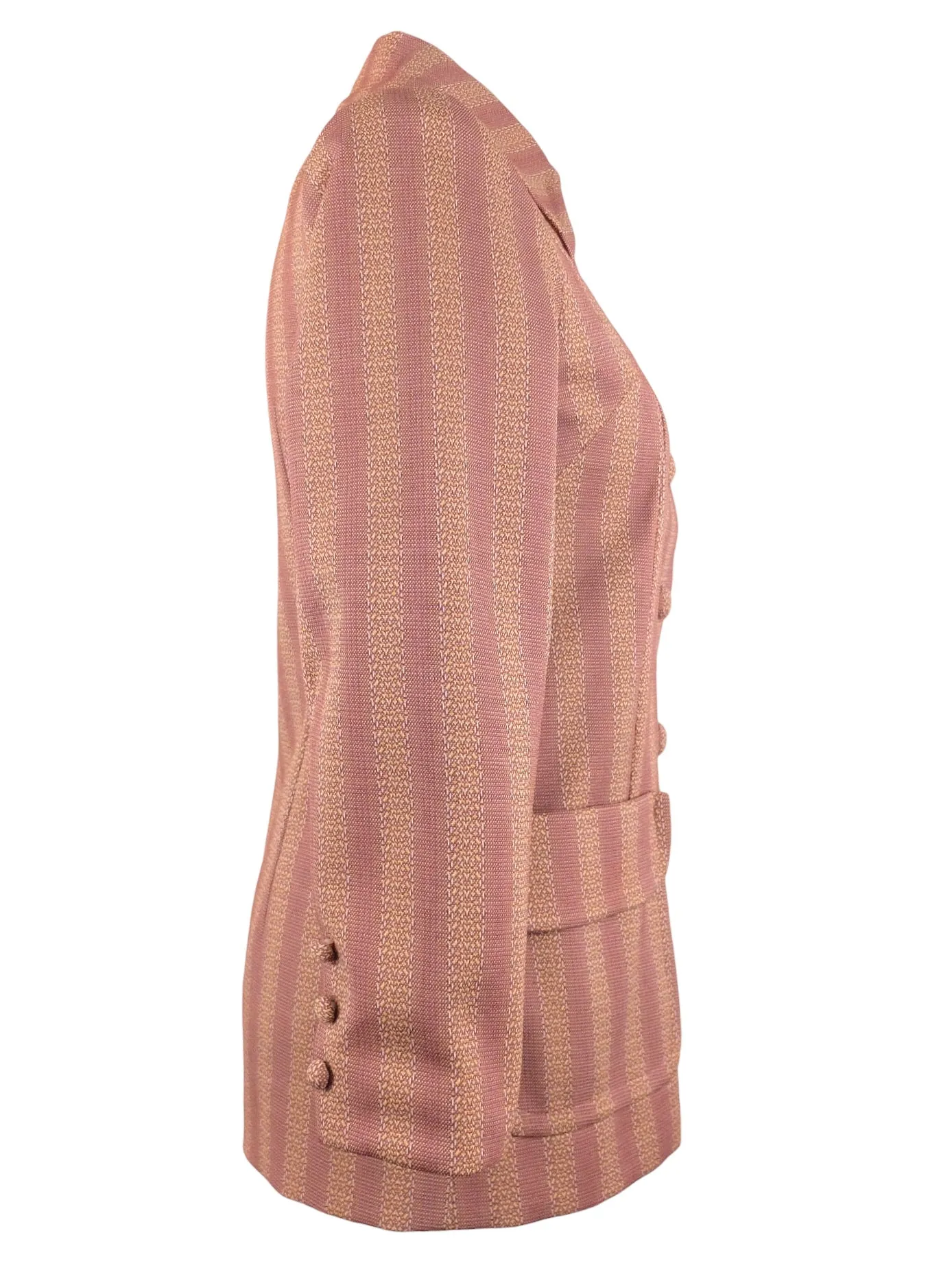 Vintage 70s Mod Psychedelic Dusty Rose Pink Striped Dagger Collared Button Down Blazer Jacket