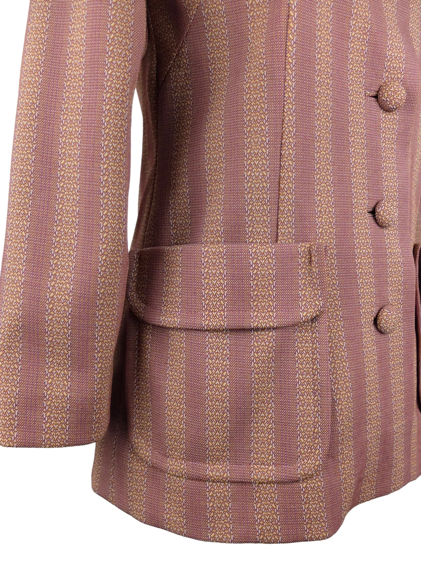 Vintage 70s Mod Psychedelic Dusty Rose Pink Striped Dagger Collared Button Down Blazer Jacket